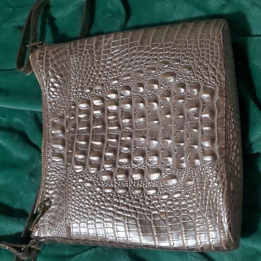 Brahmin Metallic Taupe Croc-Embossed Crossbody - Picture 5 of 10